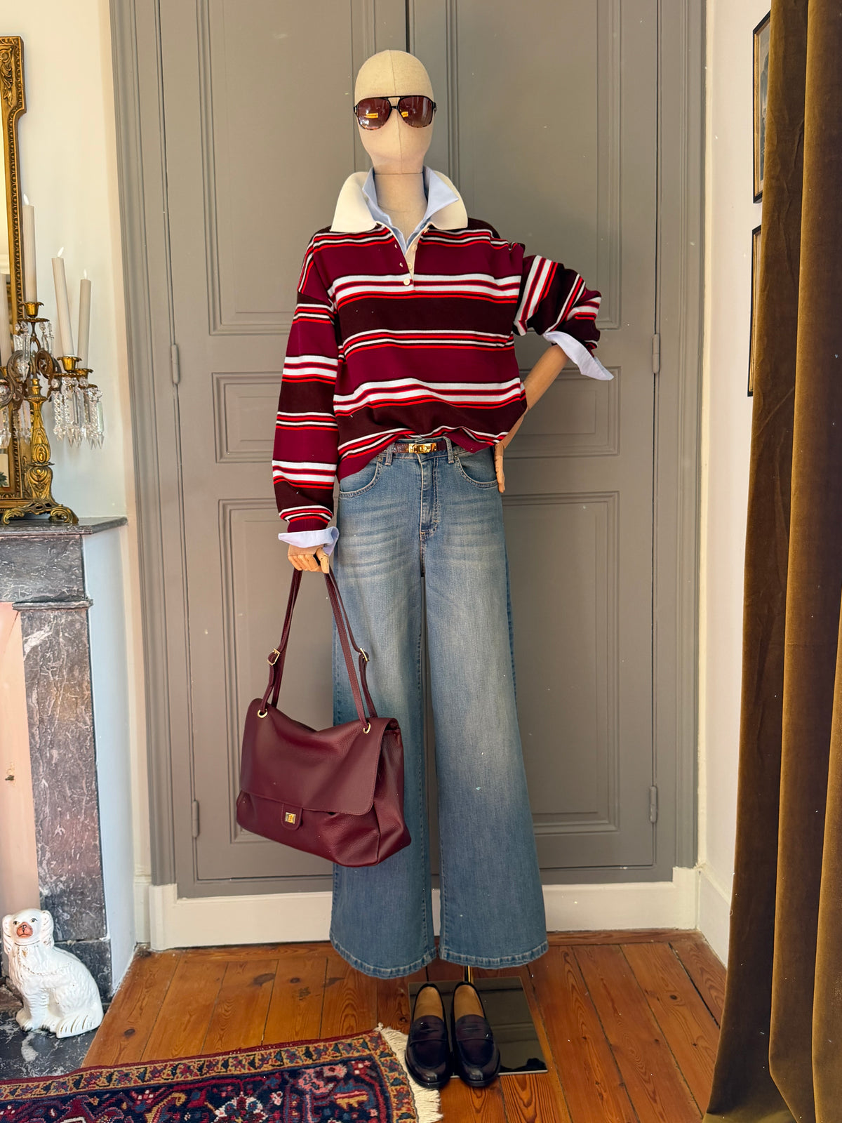 Polo in maglia righe bordeaux