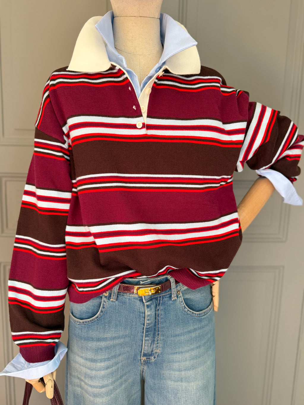 Polo in maglia righe bordeaux