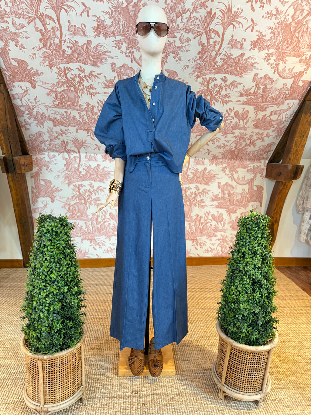 Pantalone chambray palazzo