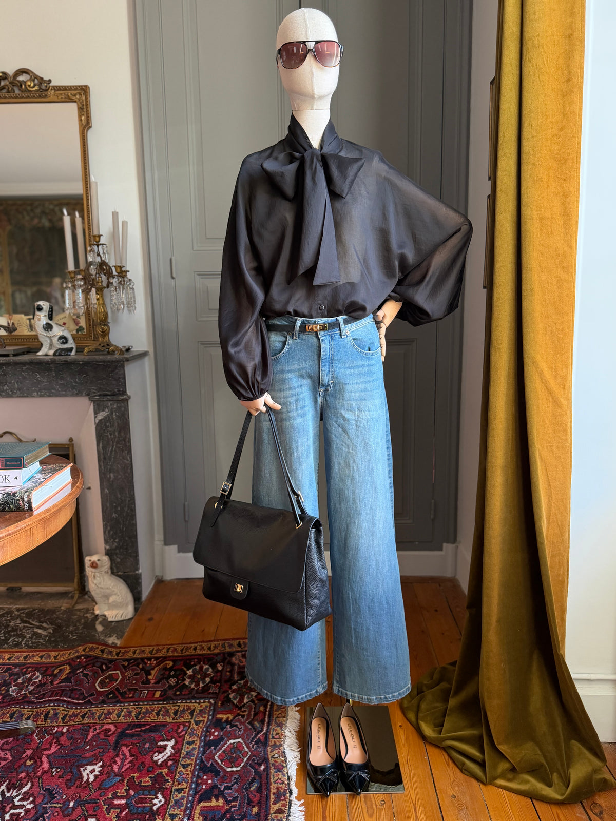 Black bow blouse