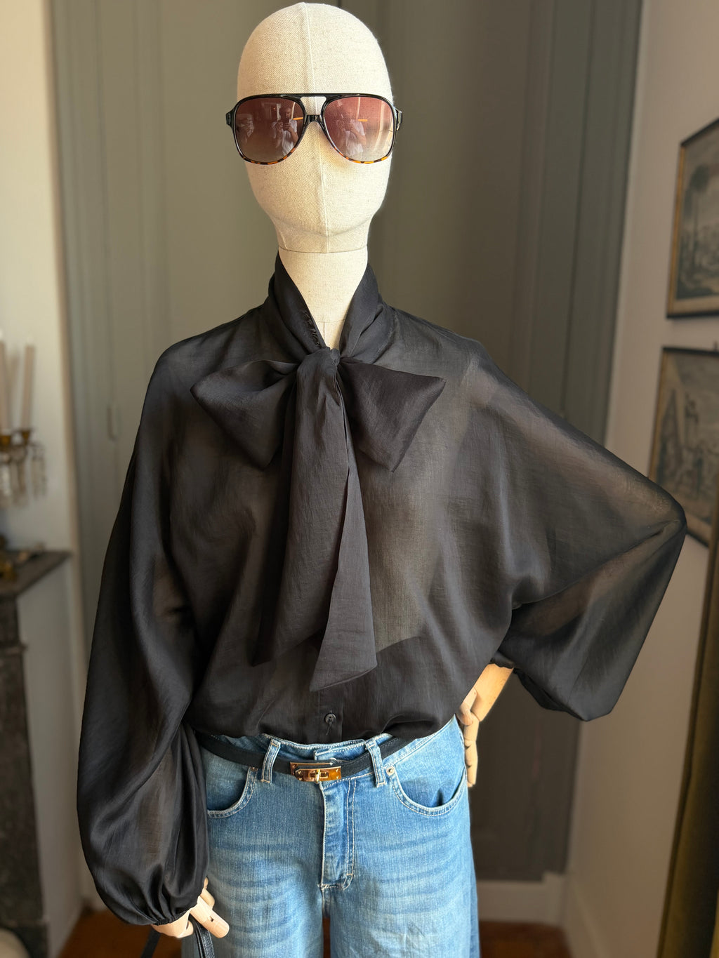 Black bow blouse