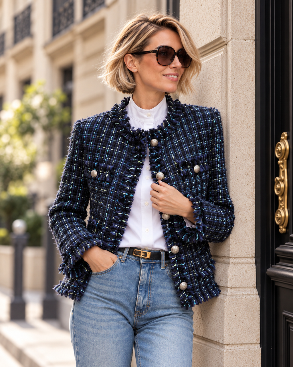 Blue bouclé jacket