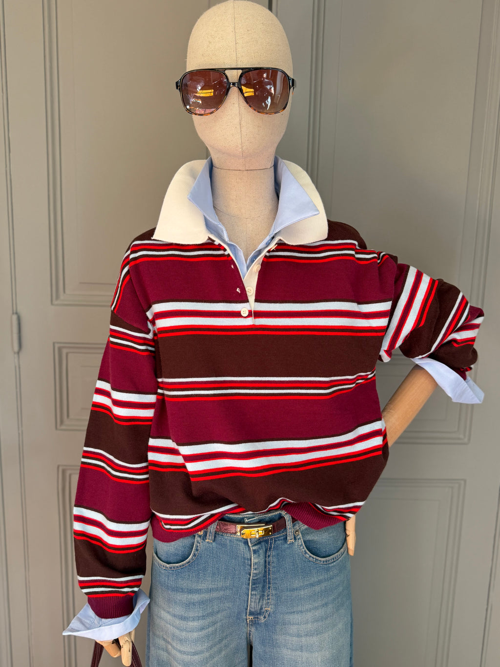 Polo in maglia righe bordeaux