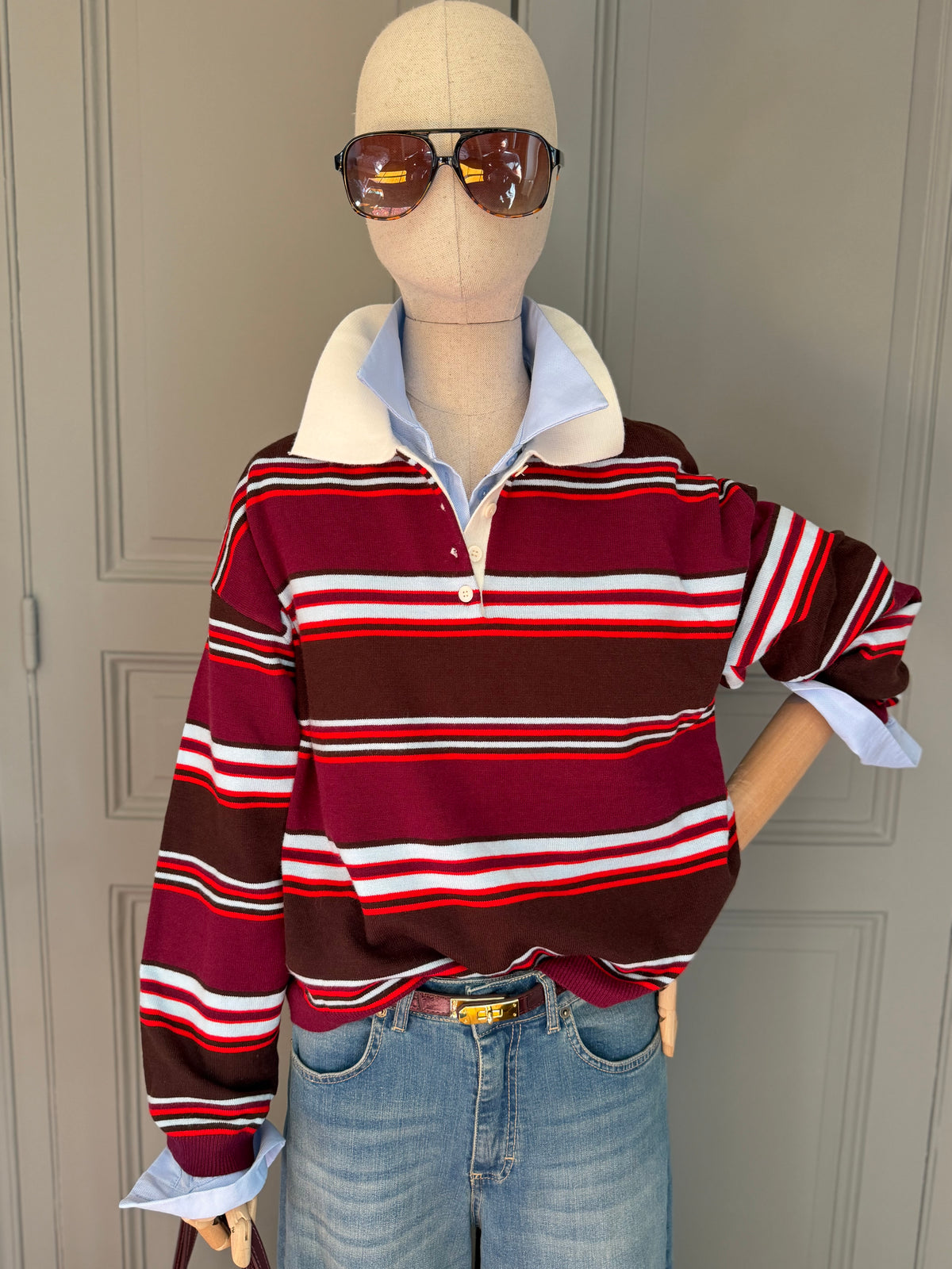 Polo in maglia righe bordeaux