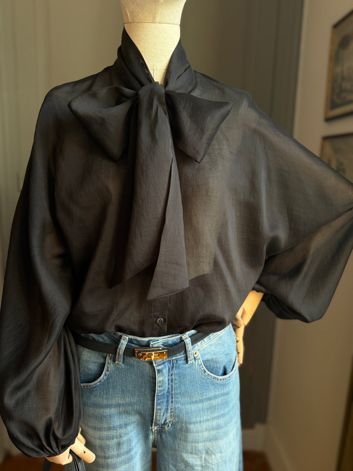 Black bow blouse
