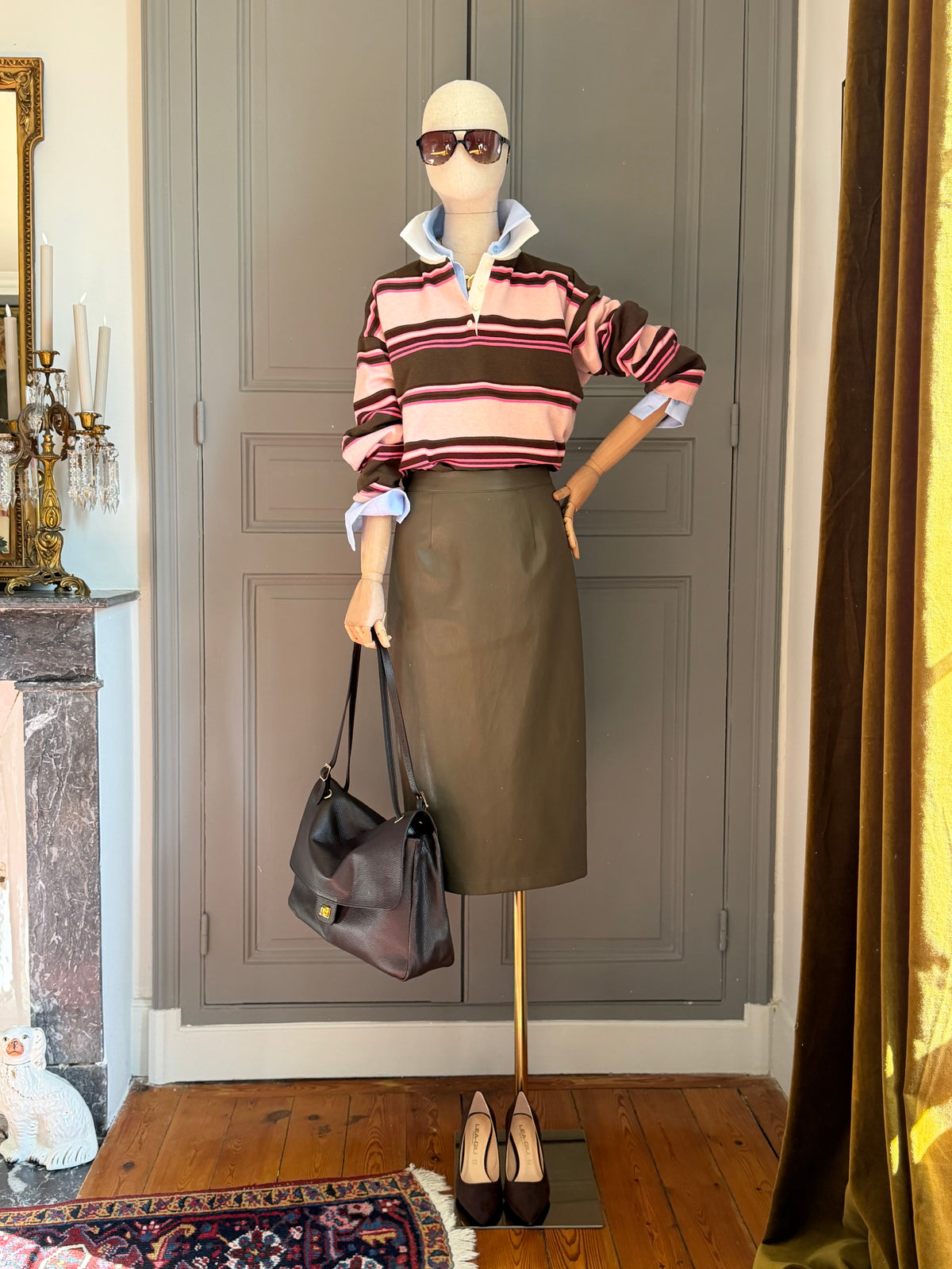 Pink striped knit polo shirt