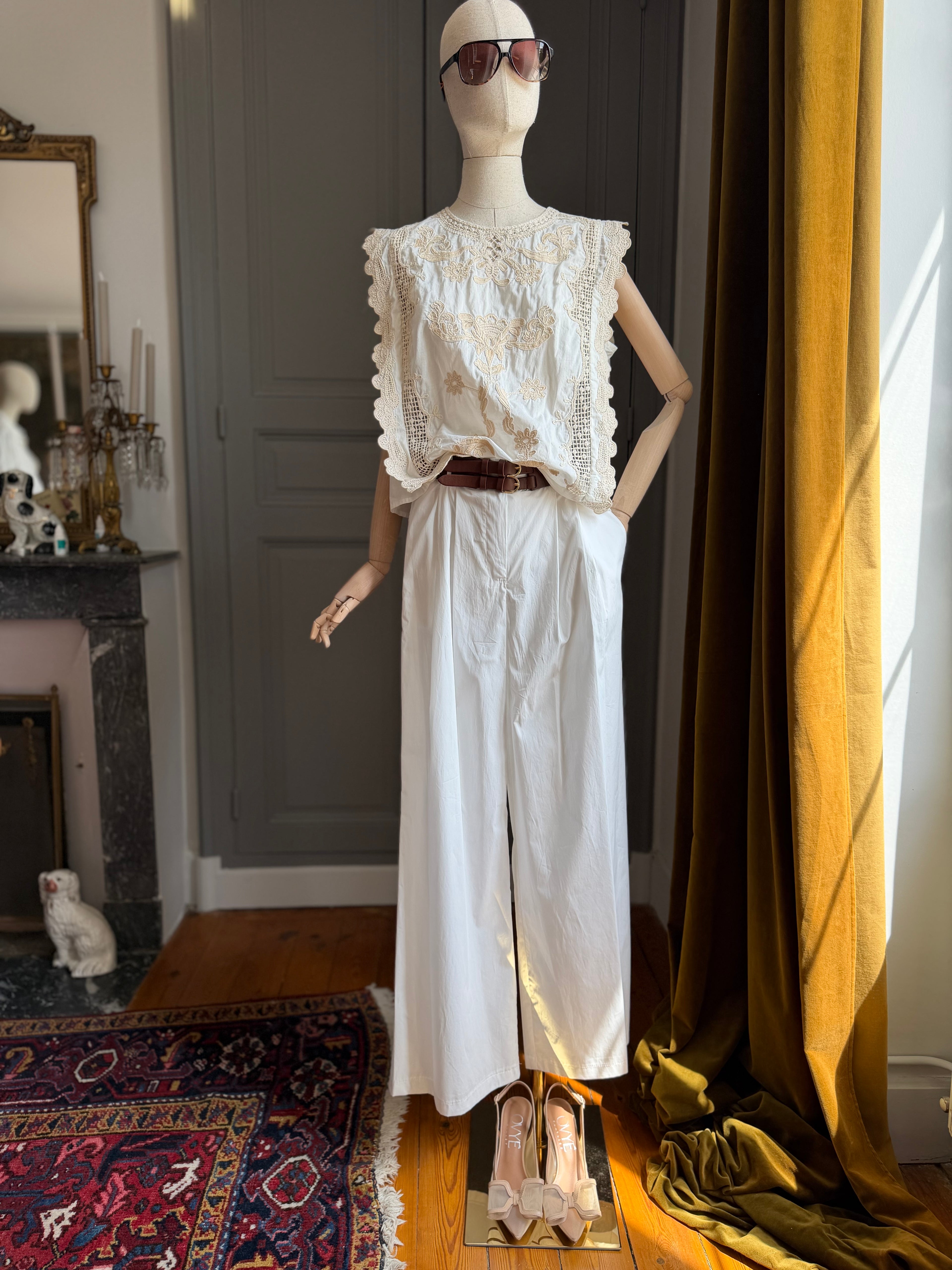 Top cotone ricami