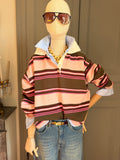 Pink striped knit polo shirt