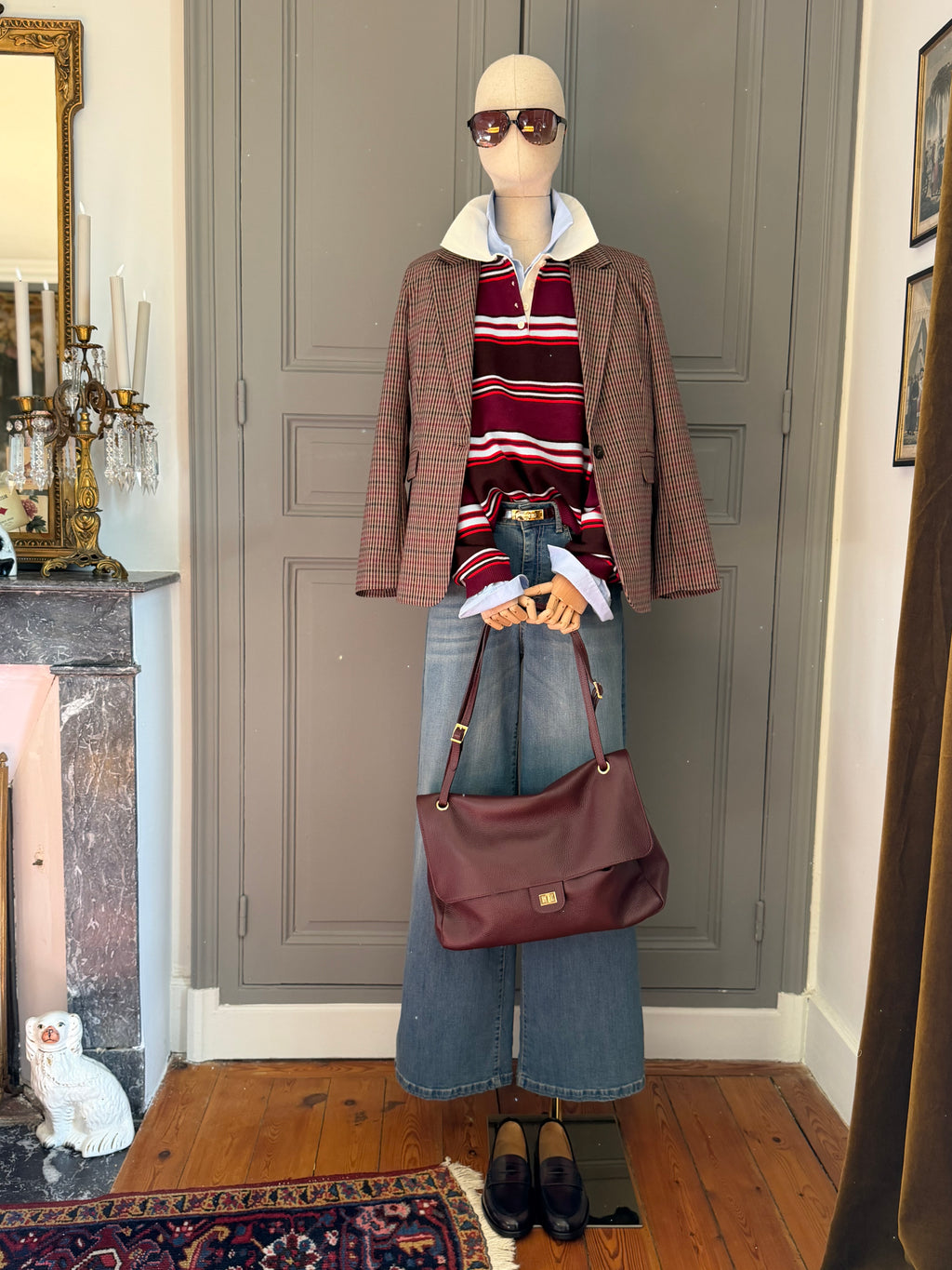 Polo in maglia righe bordeaux