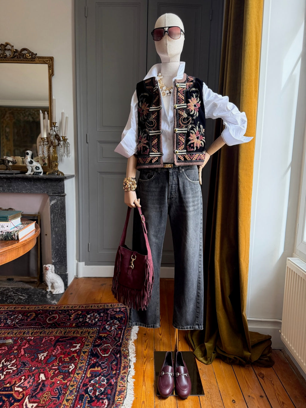 Embroidered velvet waistcoat