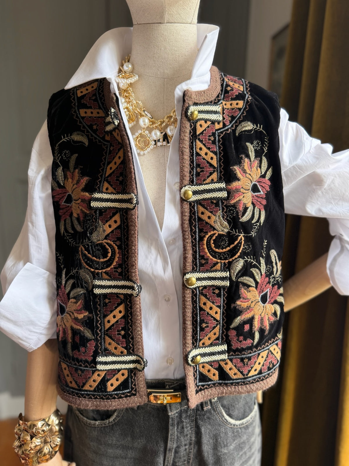 Embroidered velvet waistcoat