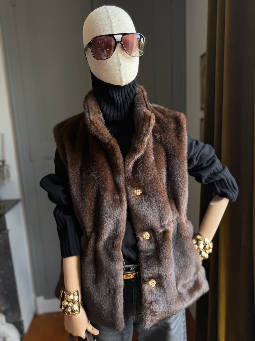 Faux mink gilet