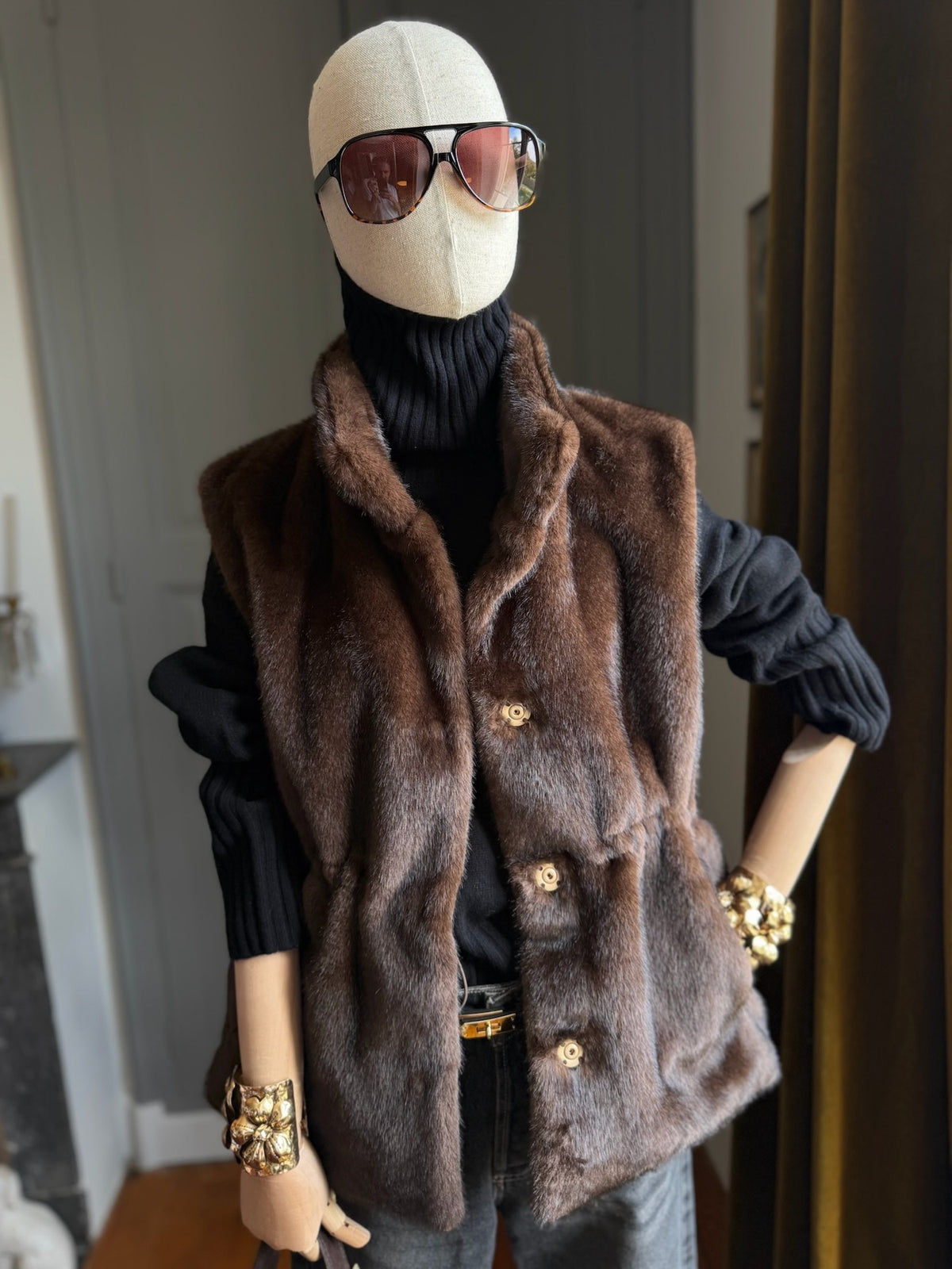 Faux mink gilet