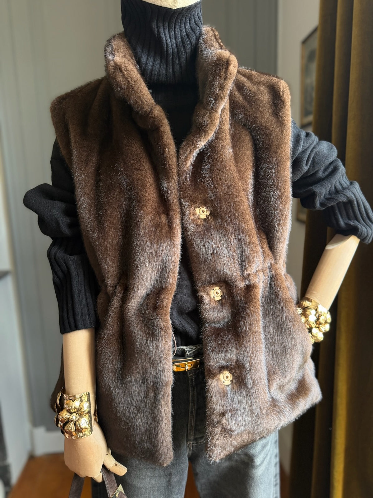 Faux mink gilet