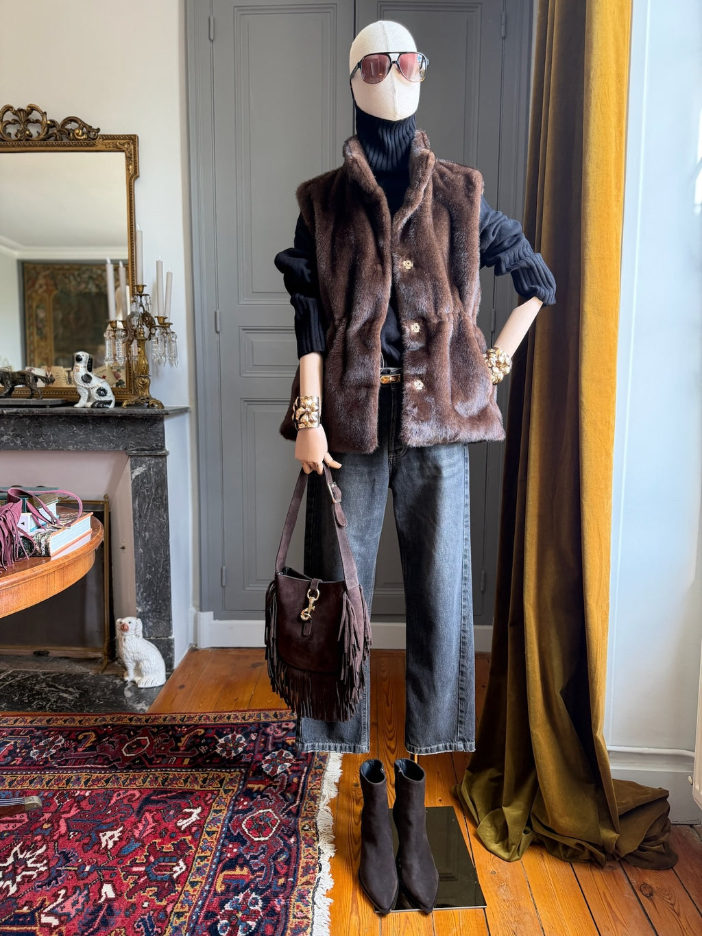 Faux mink gilet