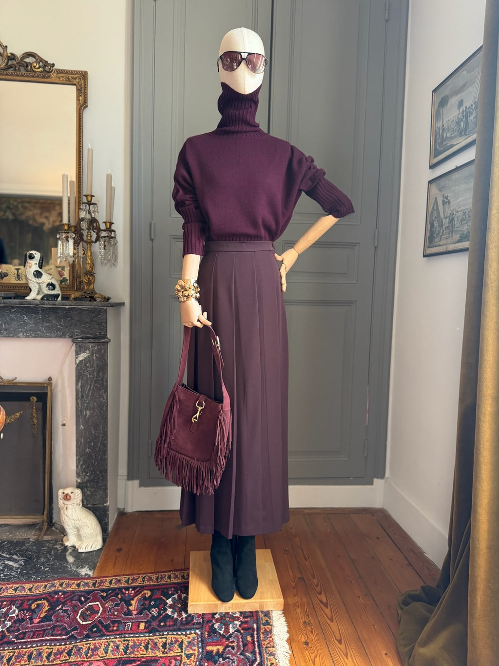 Gonna lunga pieghe burgundy