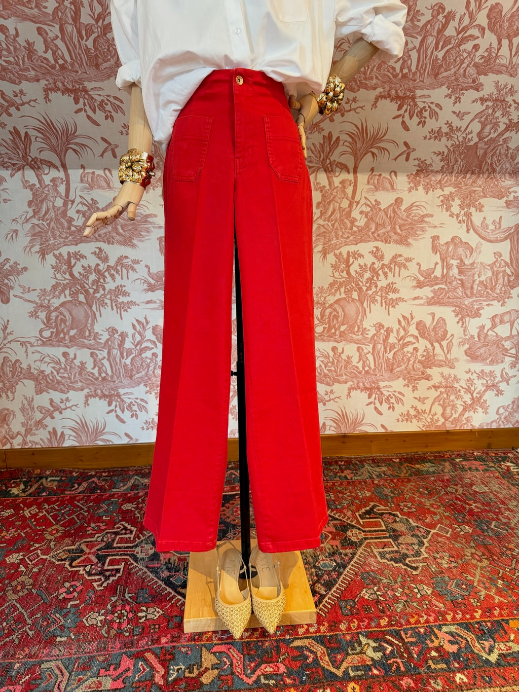 Red palazzo jeans