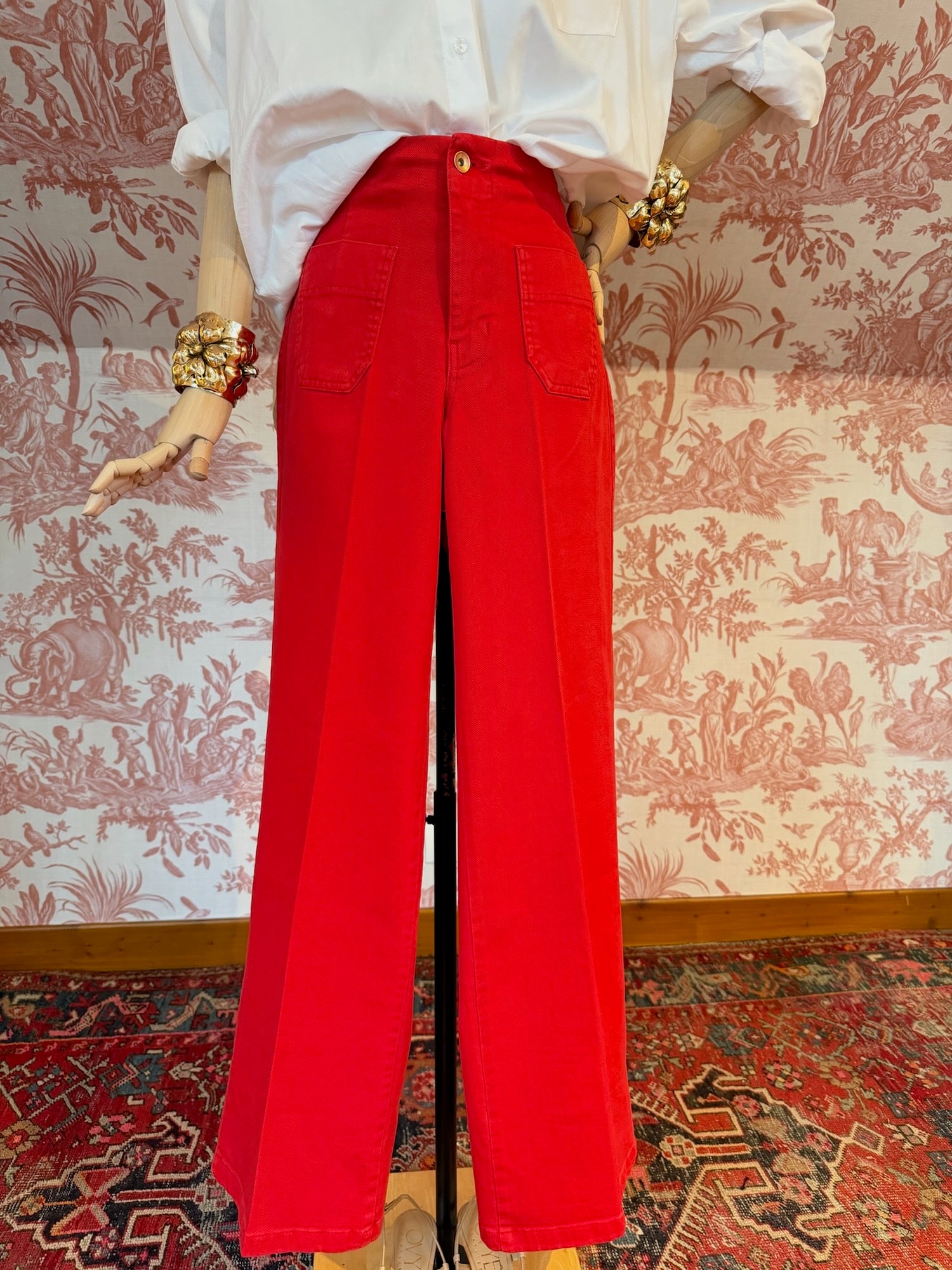 Red palazzo jeans