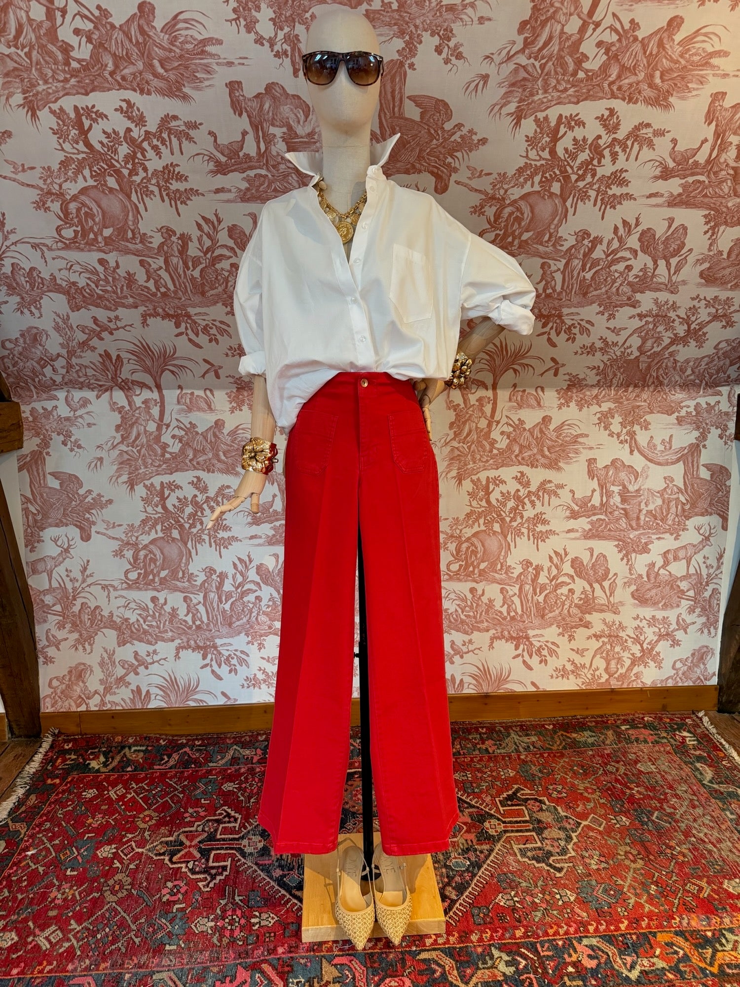 Red palazzo jeans