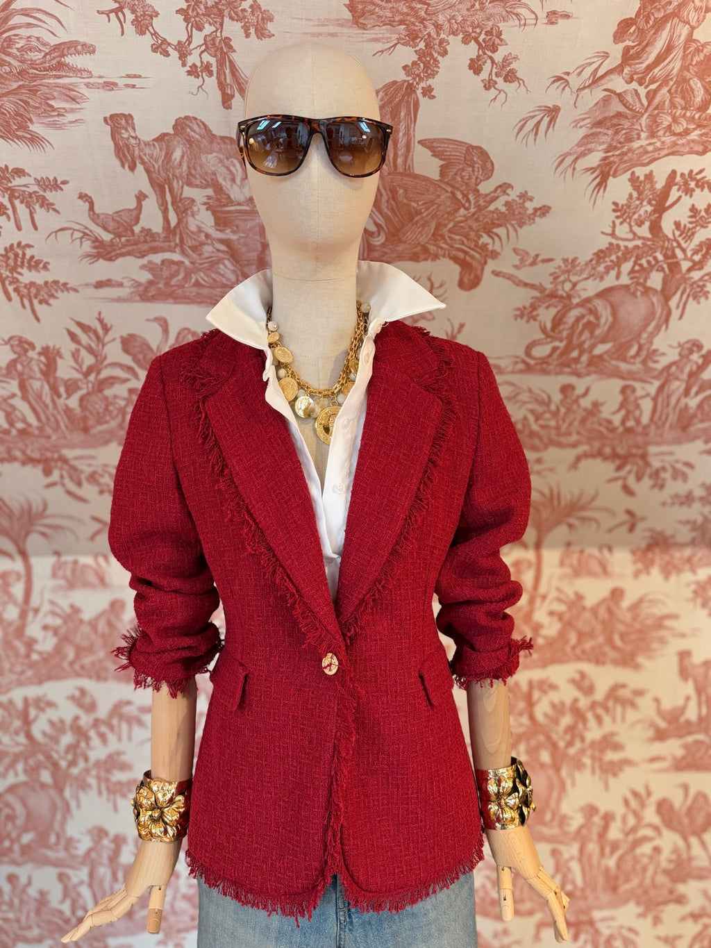 Red bouclé jacket