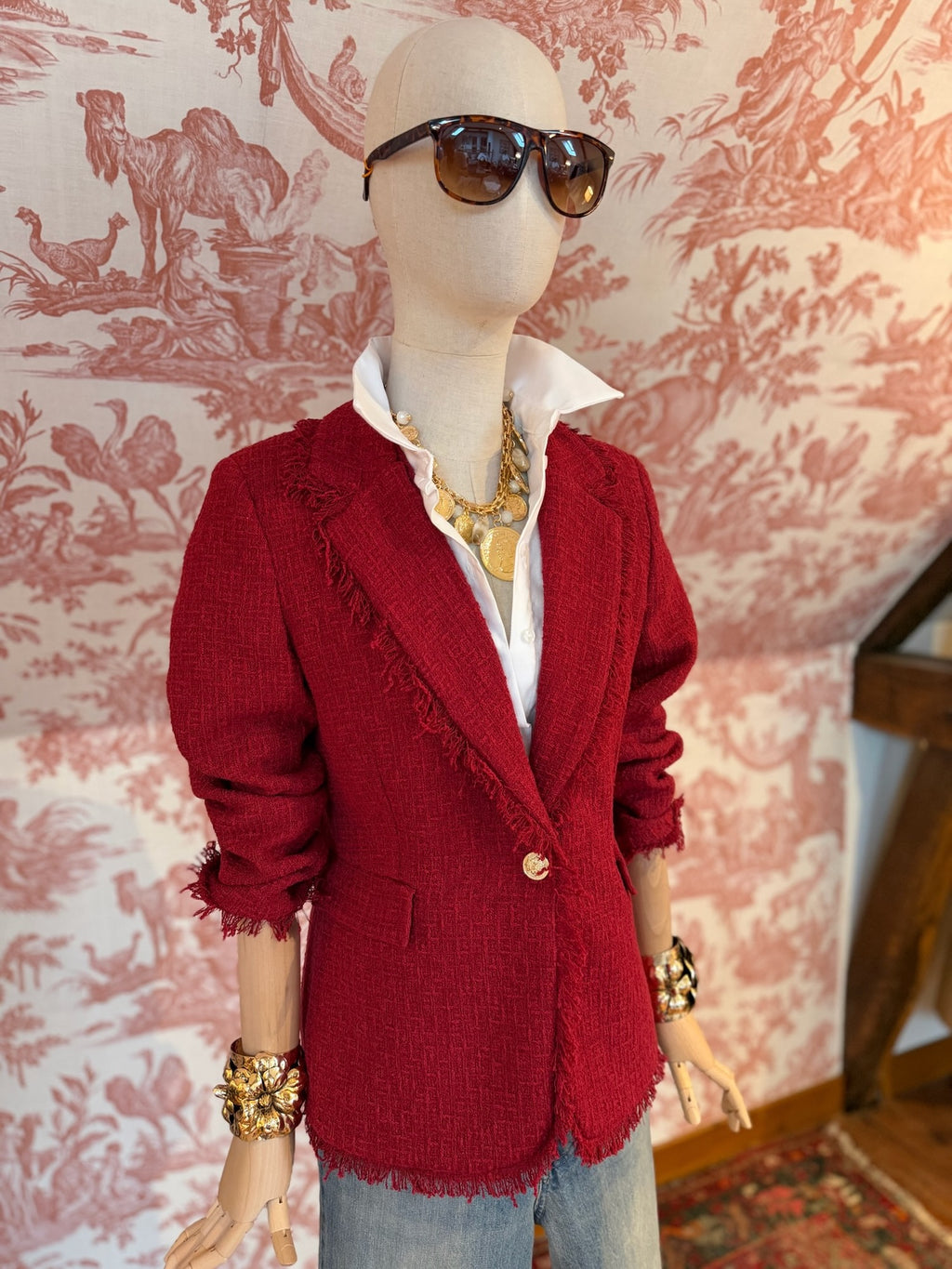 Red bouclé jacket