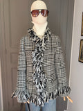 Fringed check coat