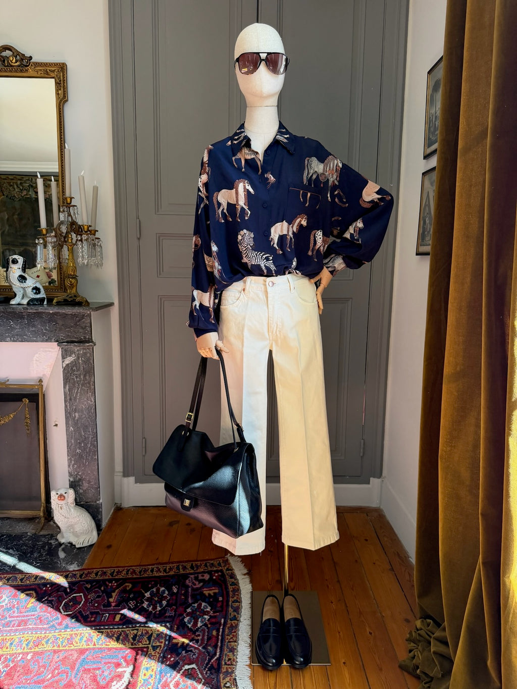 Camicia blu stampa cavalli