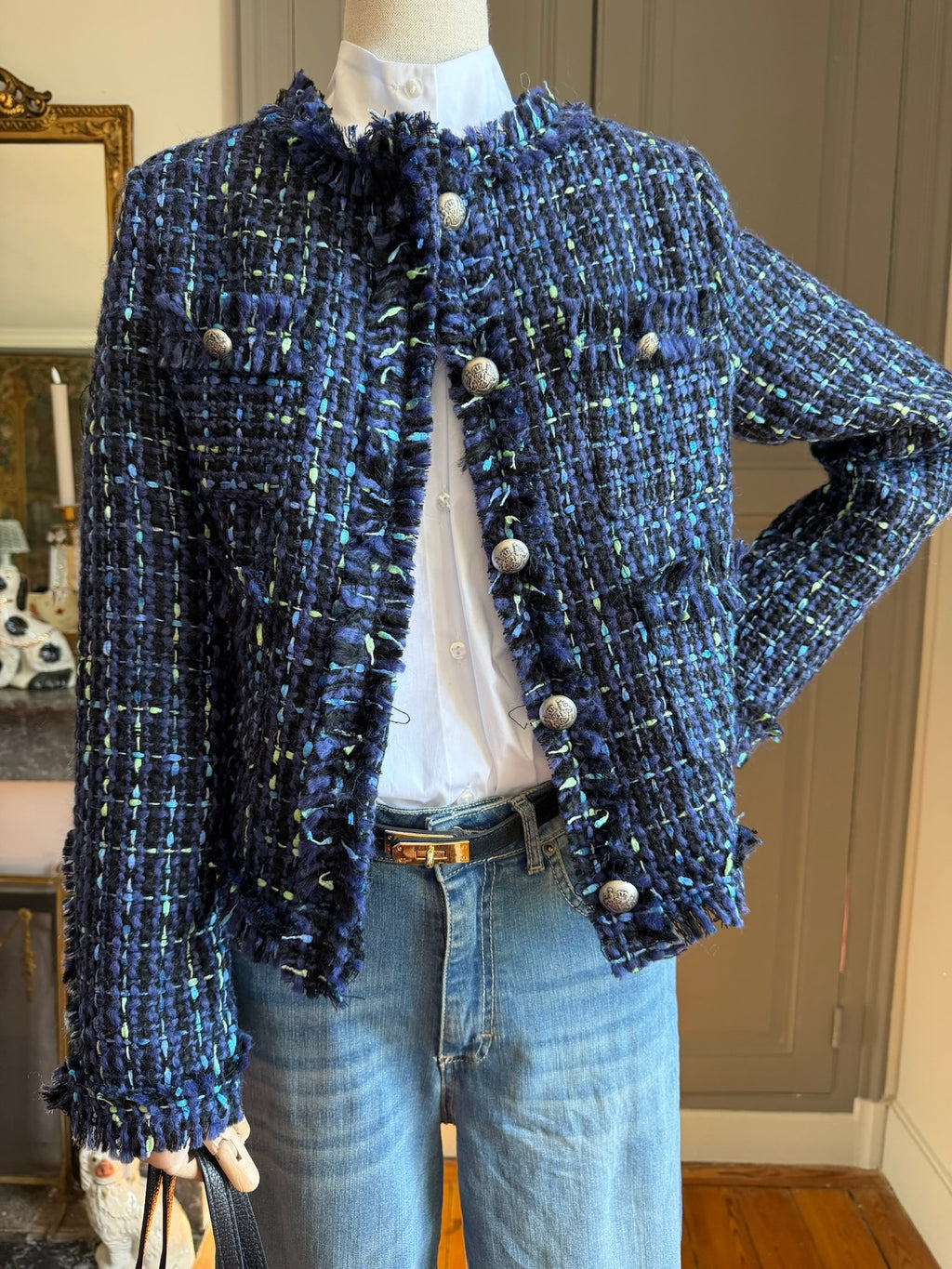 Blue bouclé jacket