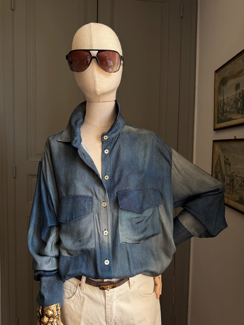 Camicia stampa denim