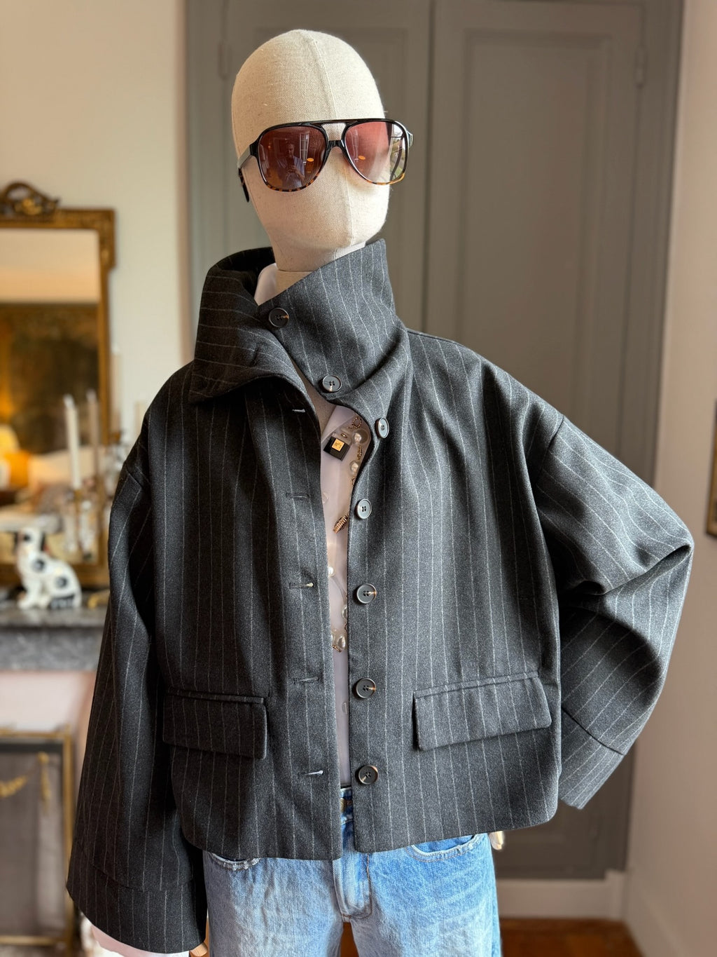 Bomber gessato grigio