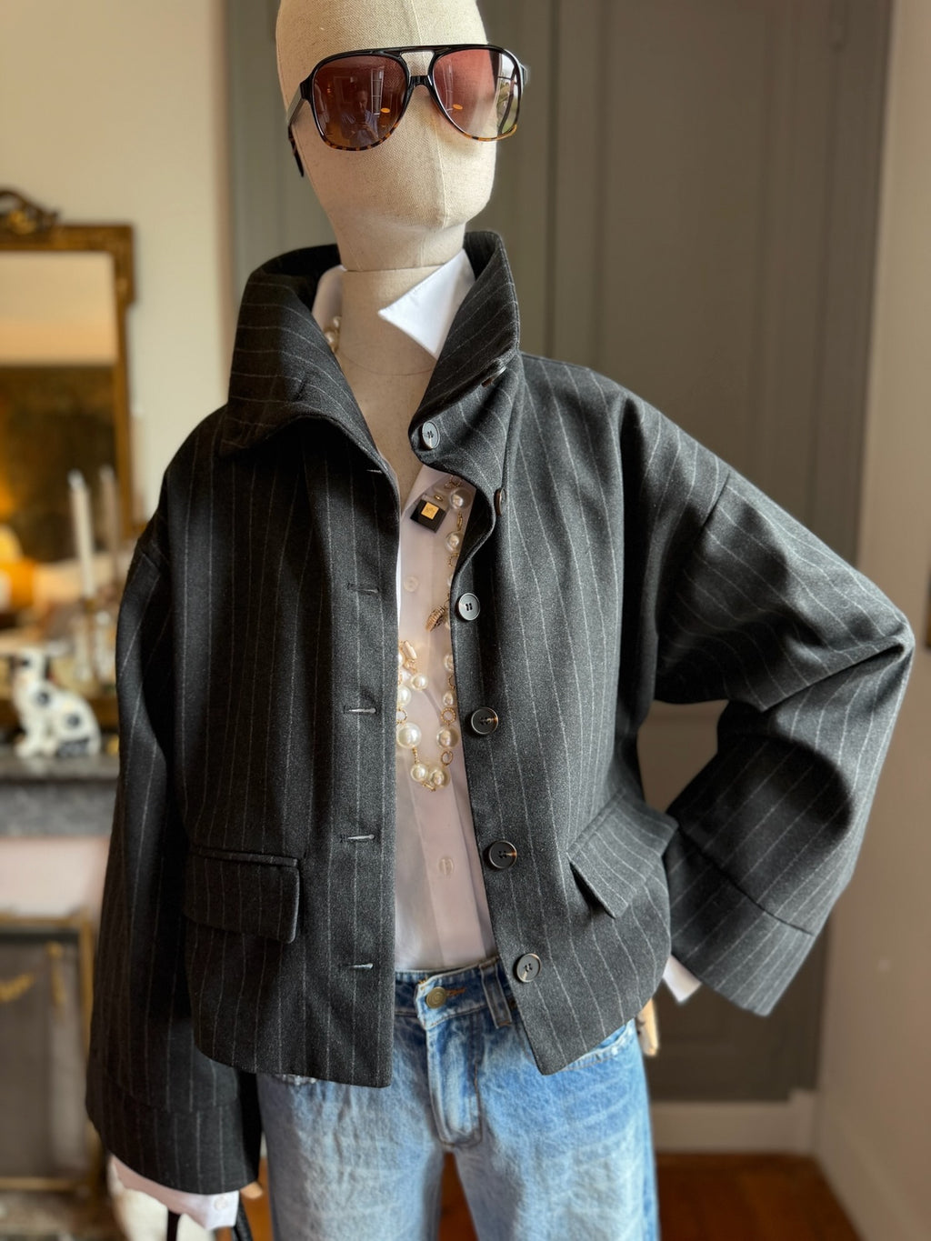 Bomber gessato grigio