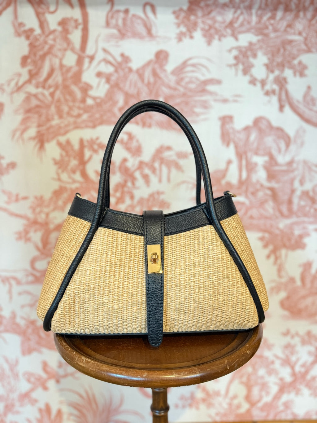 Borsa bauletto raffia nero
