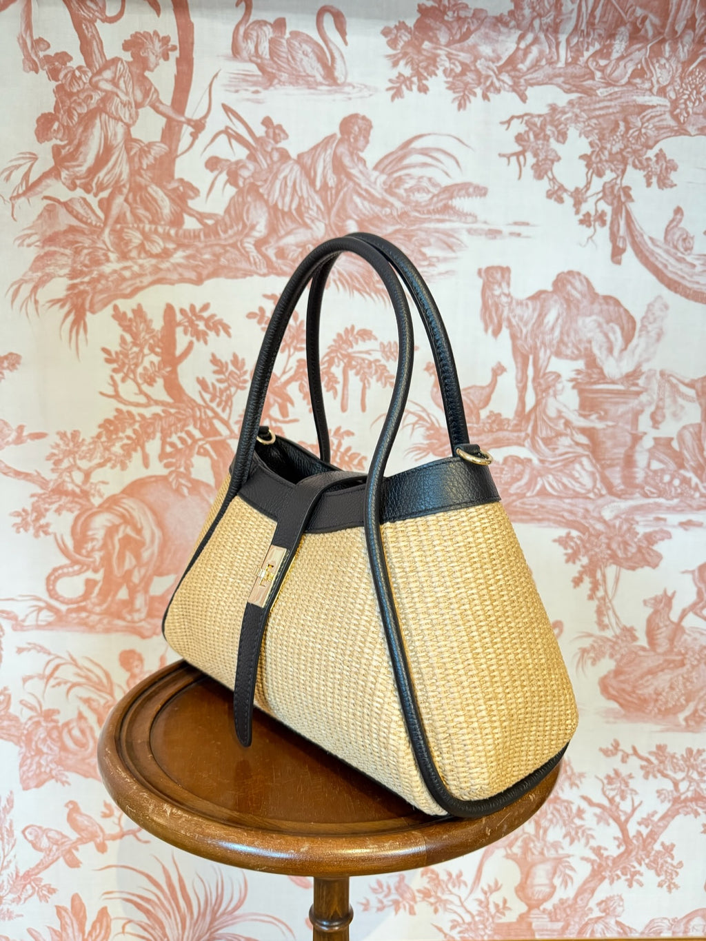 Borsa bauletto raffia nero