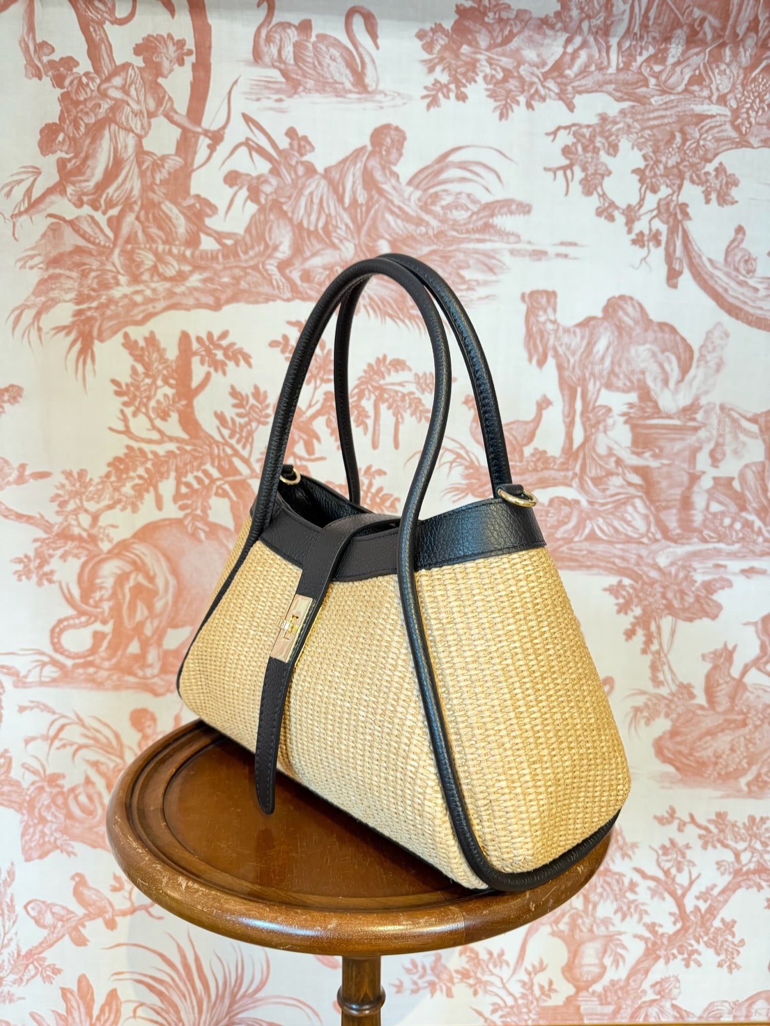 Black raffia Boston bag