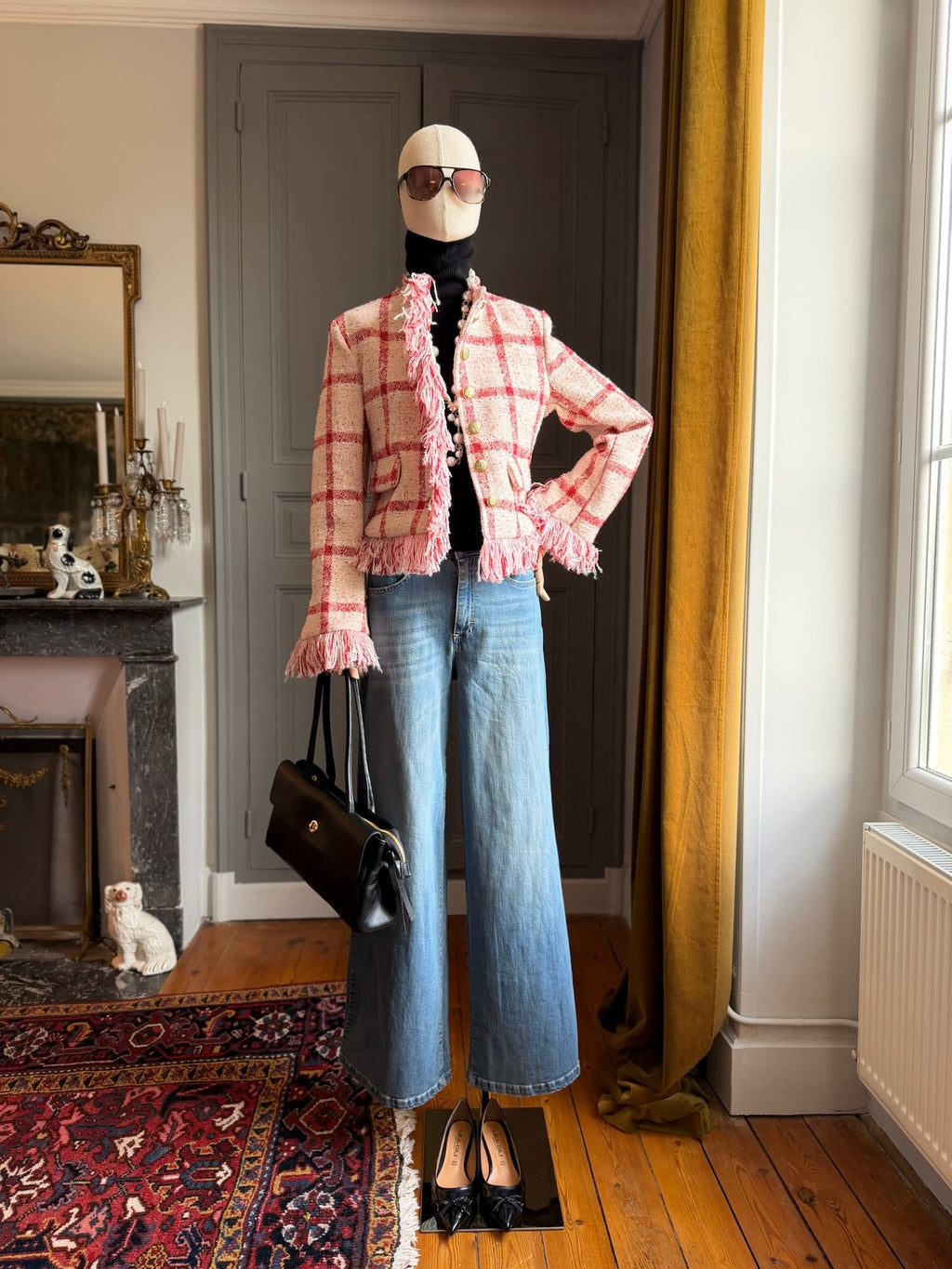 Giacca bouclé check rosso