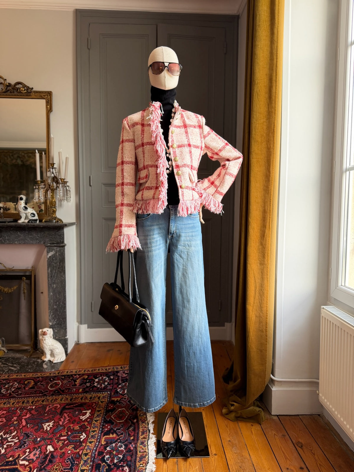 Giacca bouclé check rosso