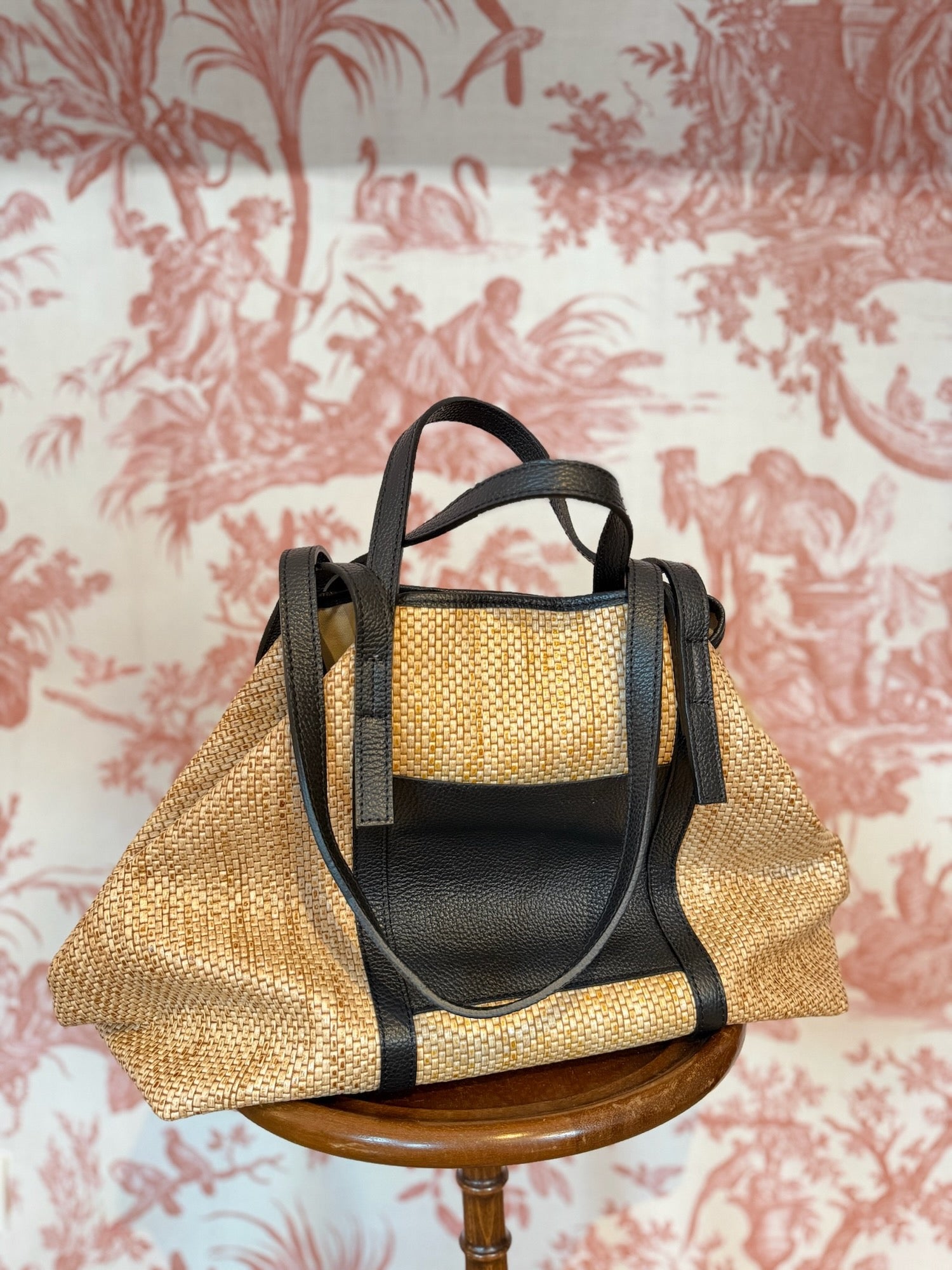 Shopping bag raffia nera