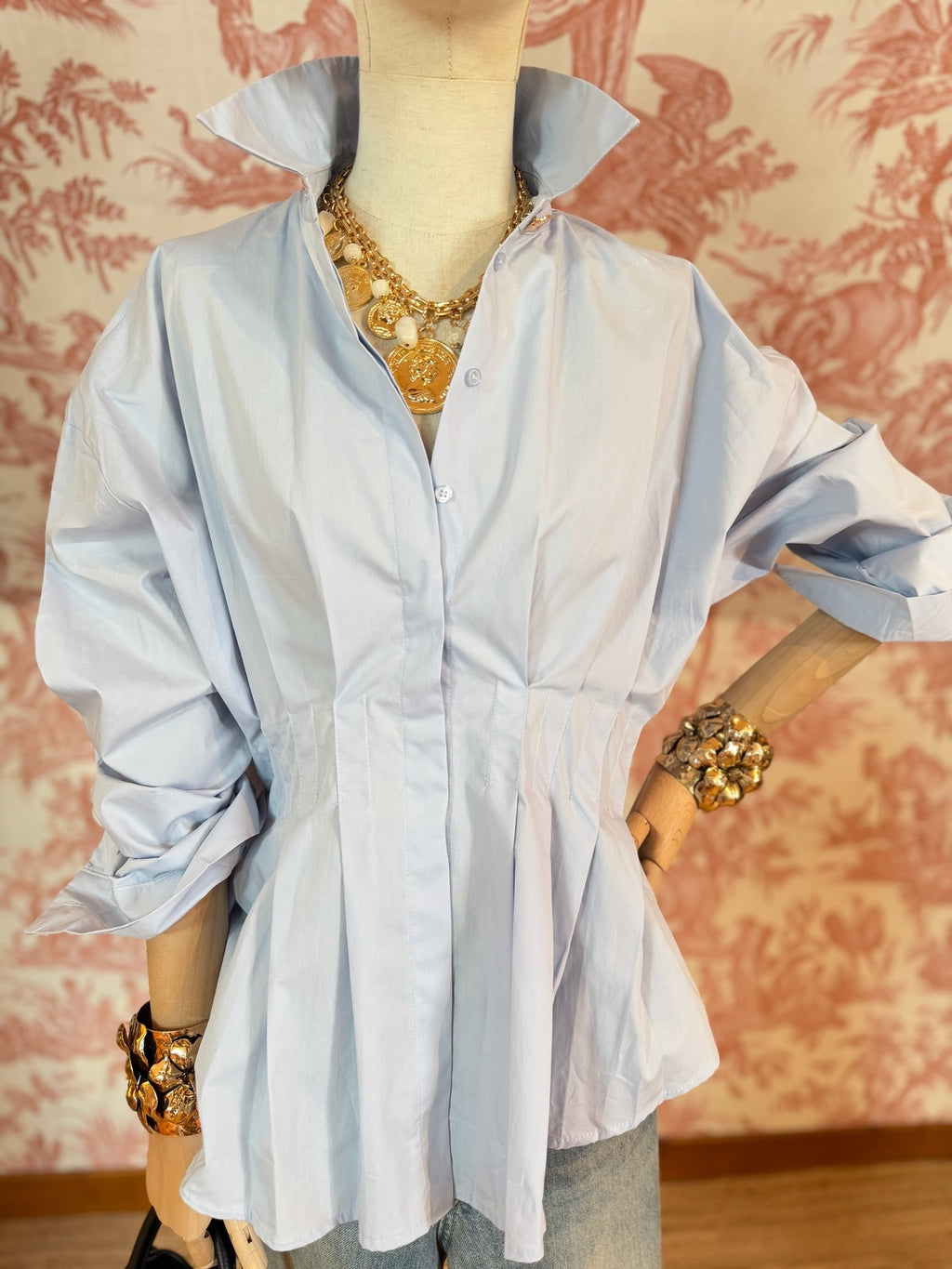 Pleated light blue shirt