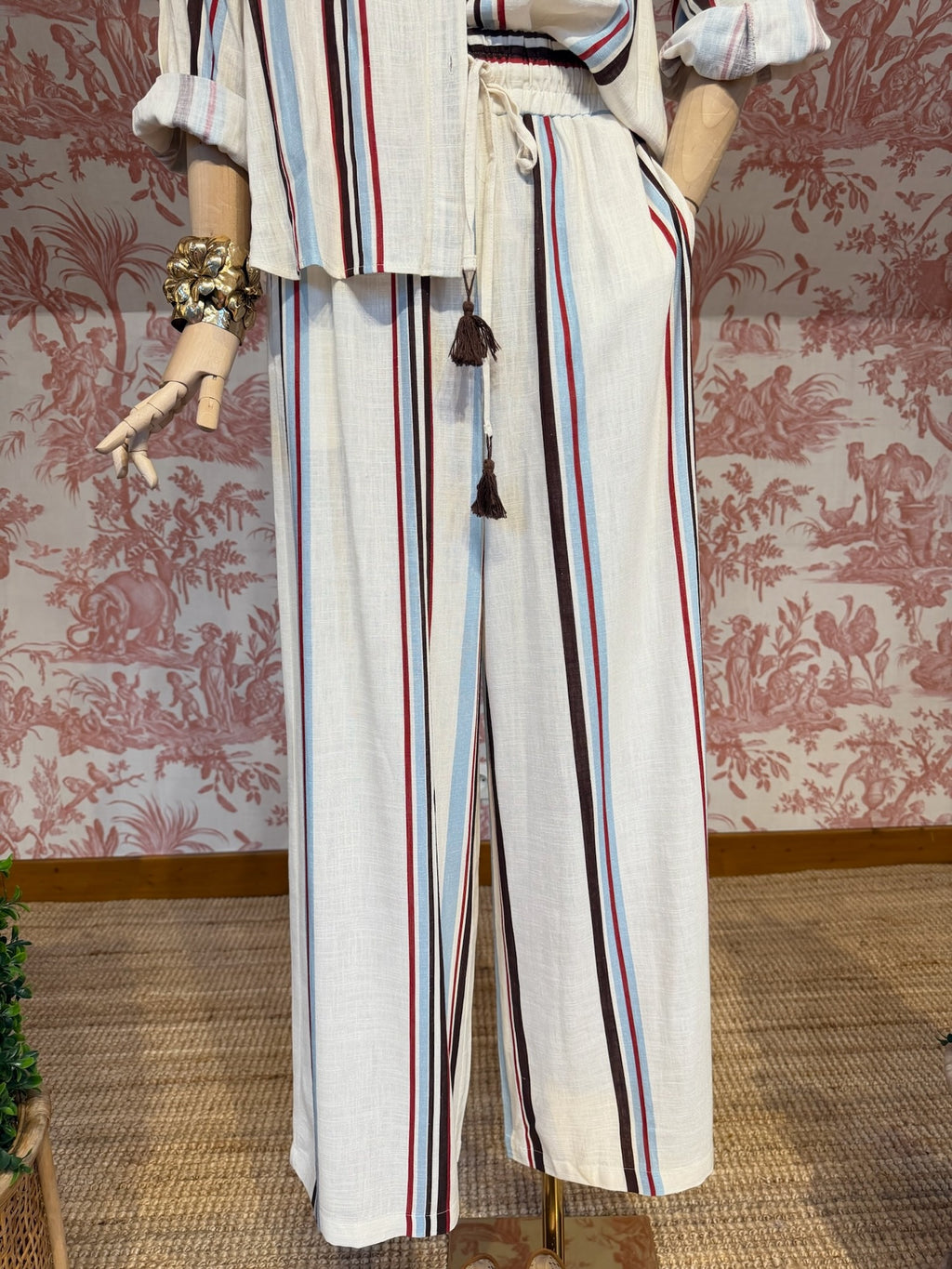 Pantalone lino righe