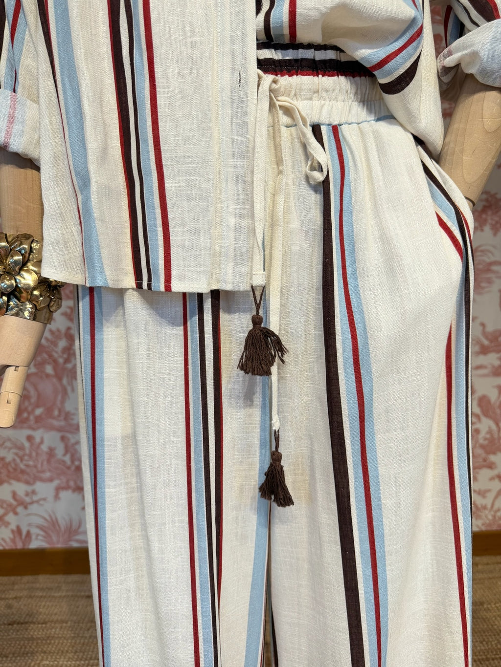 Pantalone lino righe