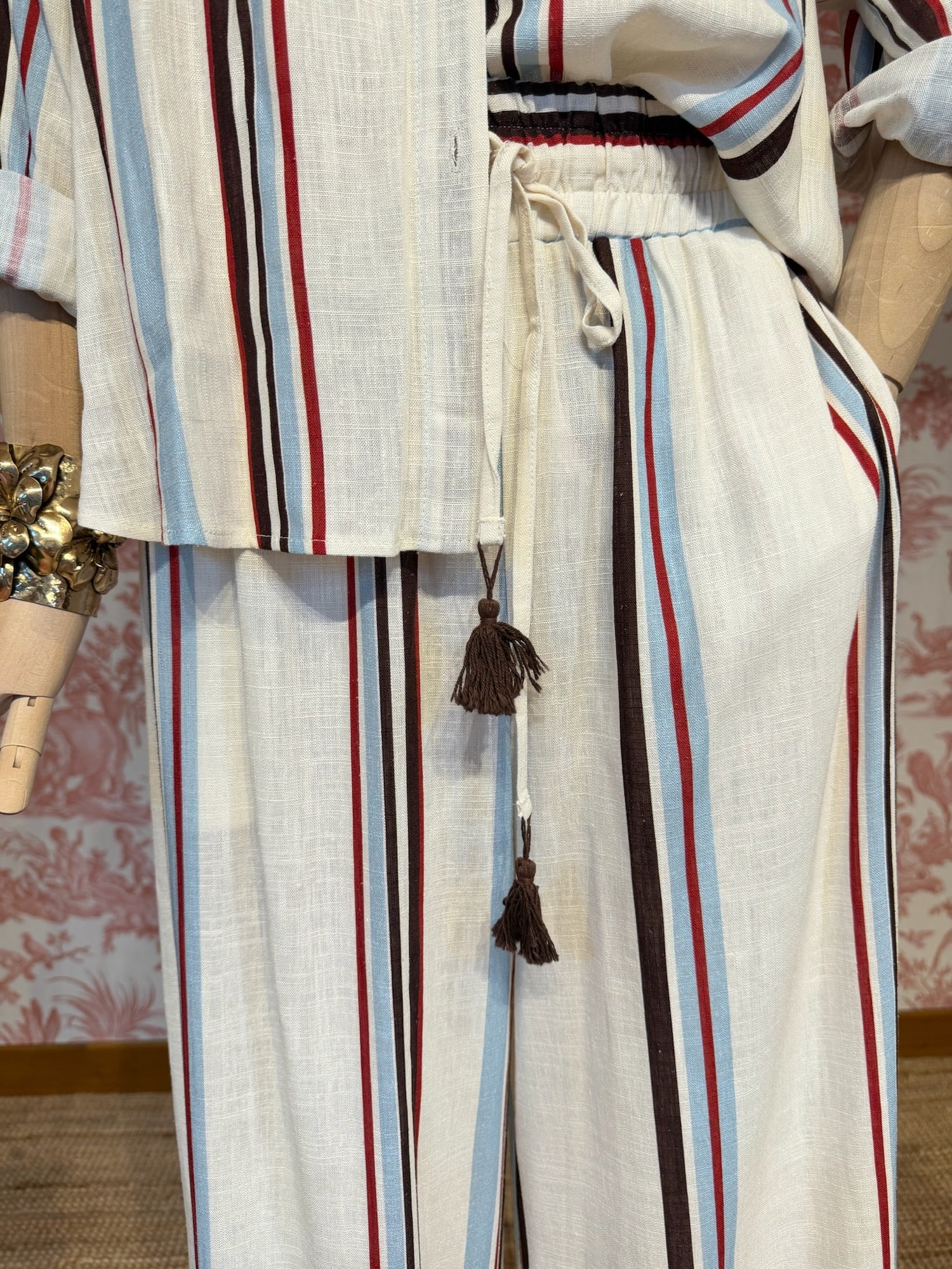 Pantalone lino righe
