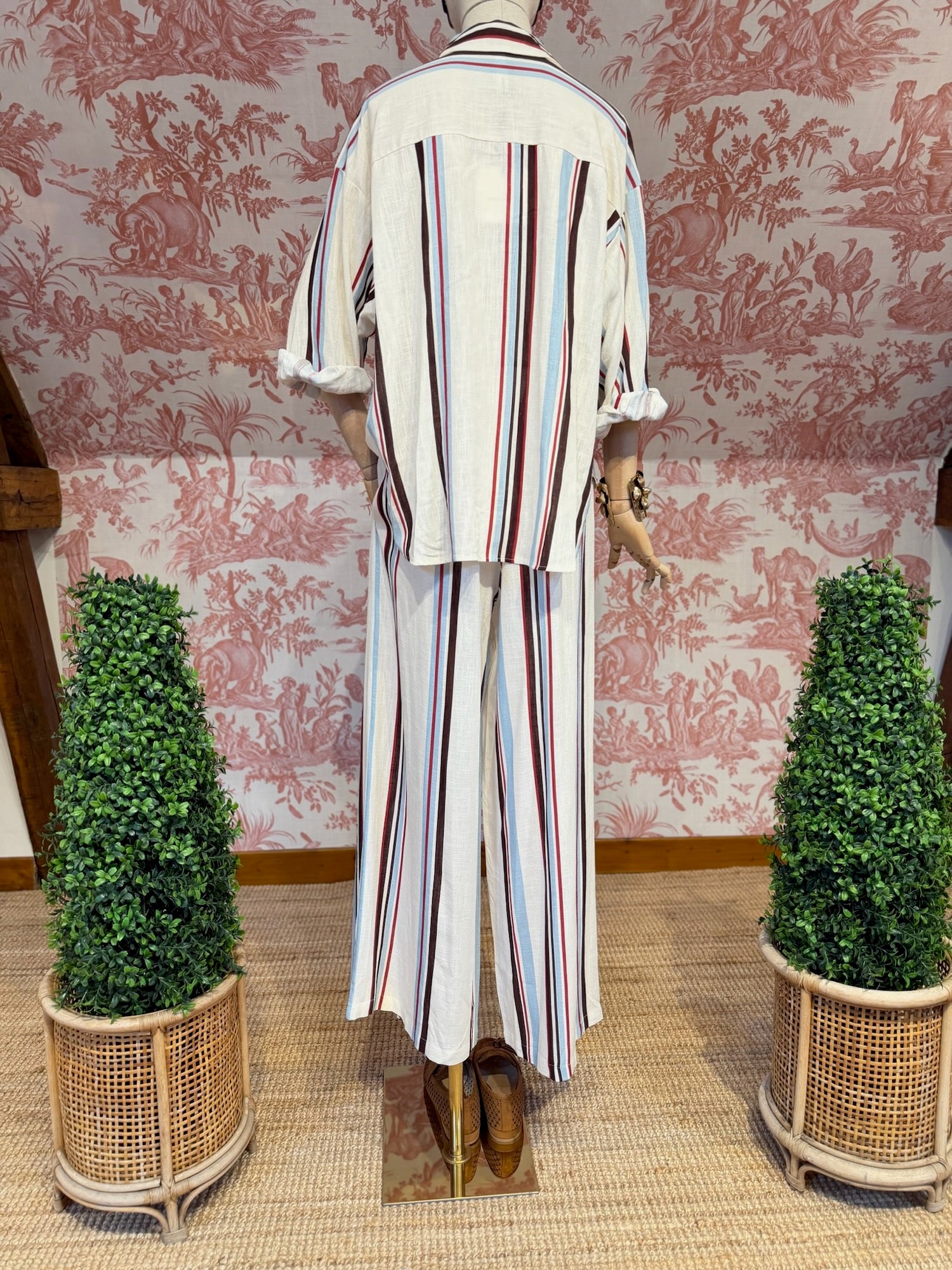 Pantalone lino righe