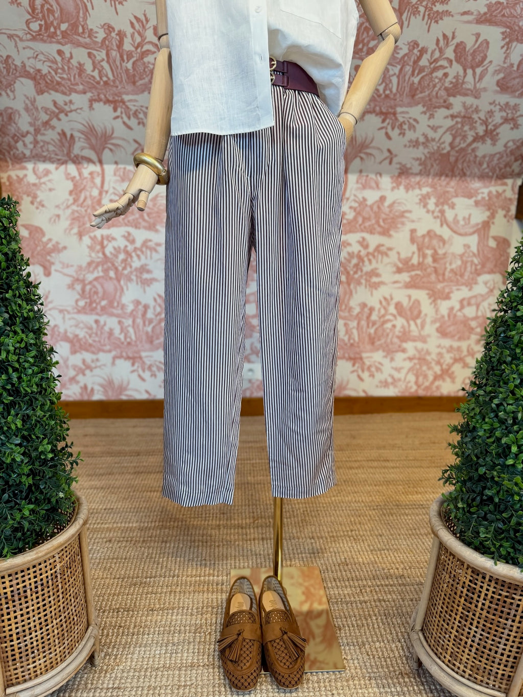 Pantalone a righe bordeaux