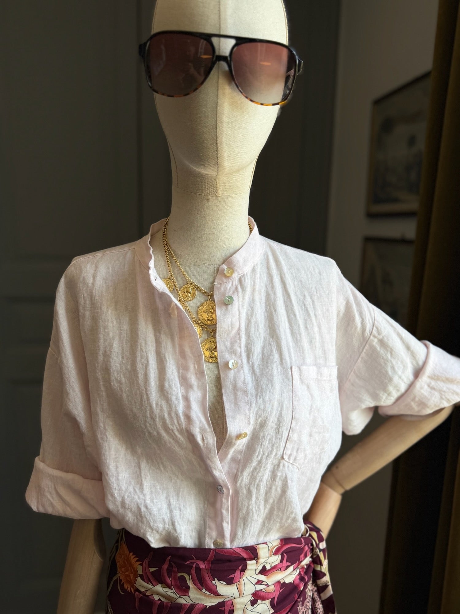 Camicia lino rosa