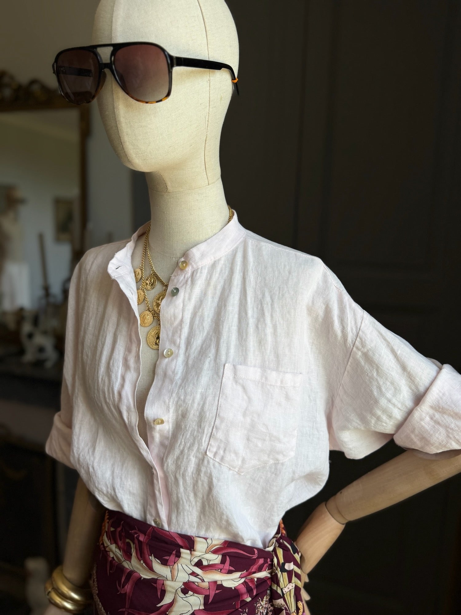 Camicia lino rosa