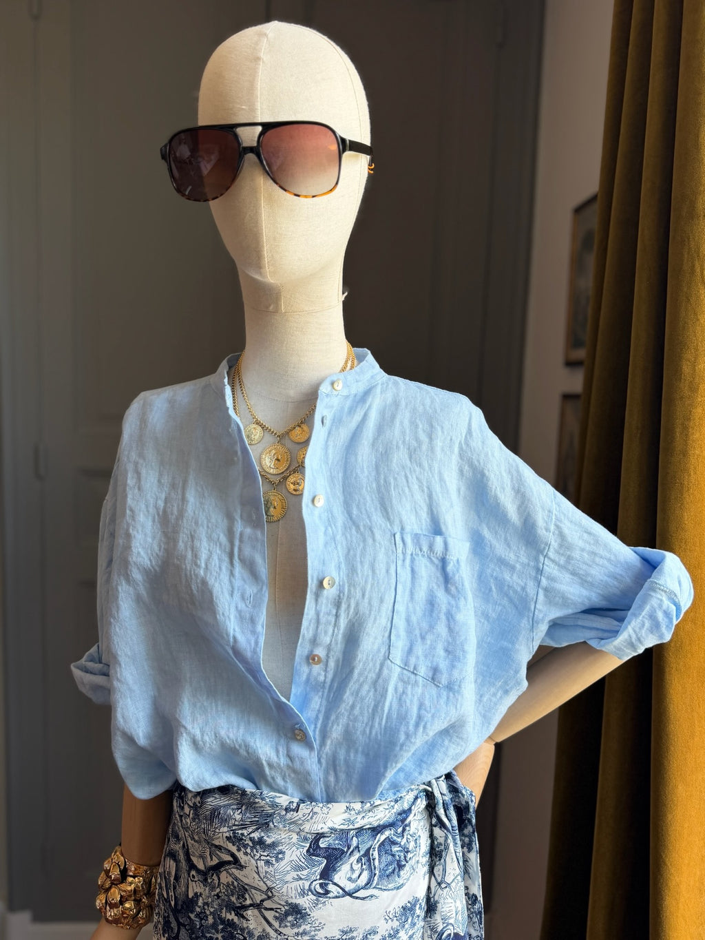 Camicia lino azzurra
