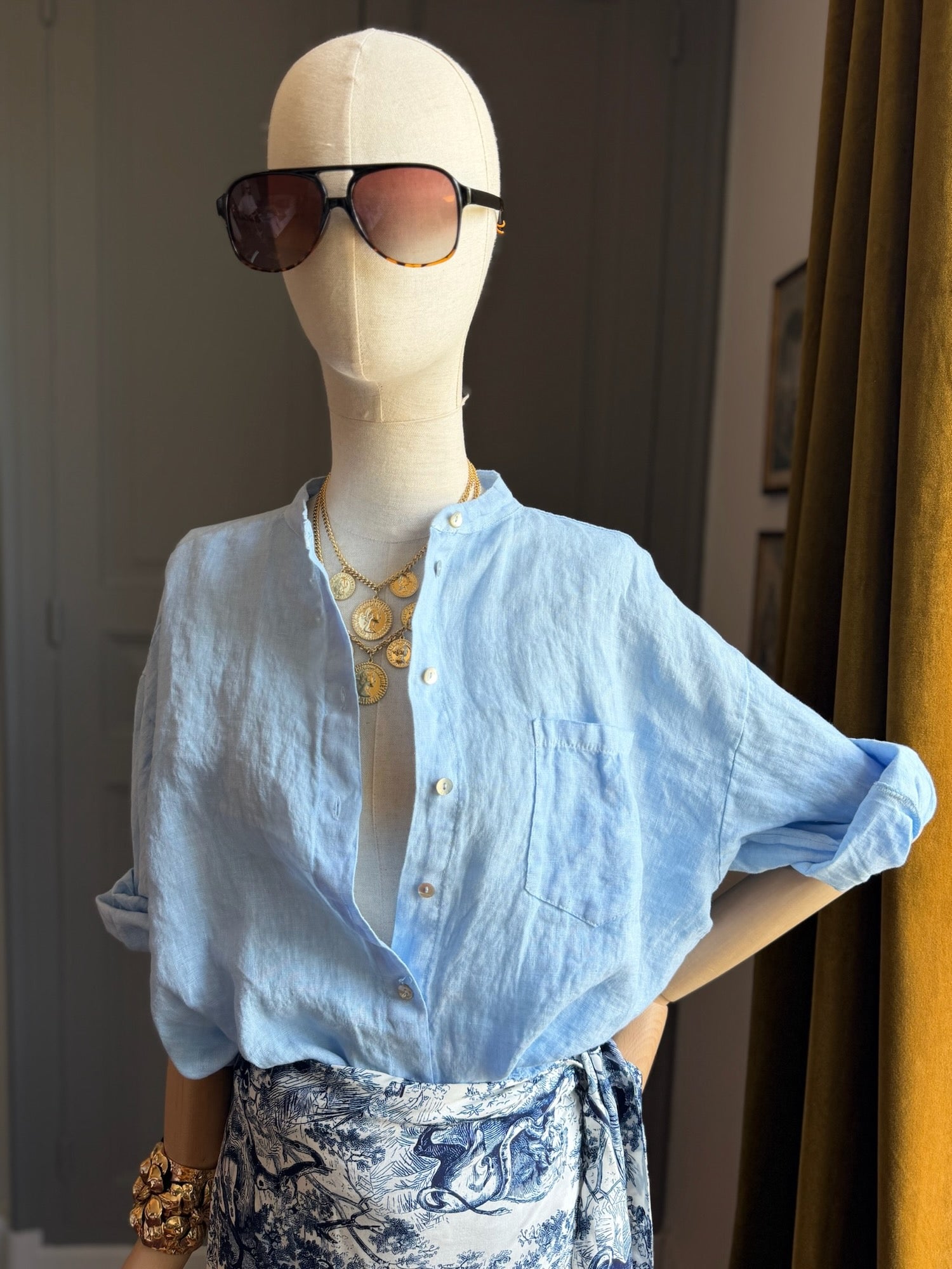 Camicia lino azzurra