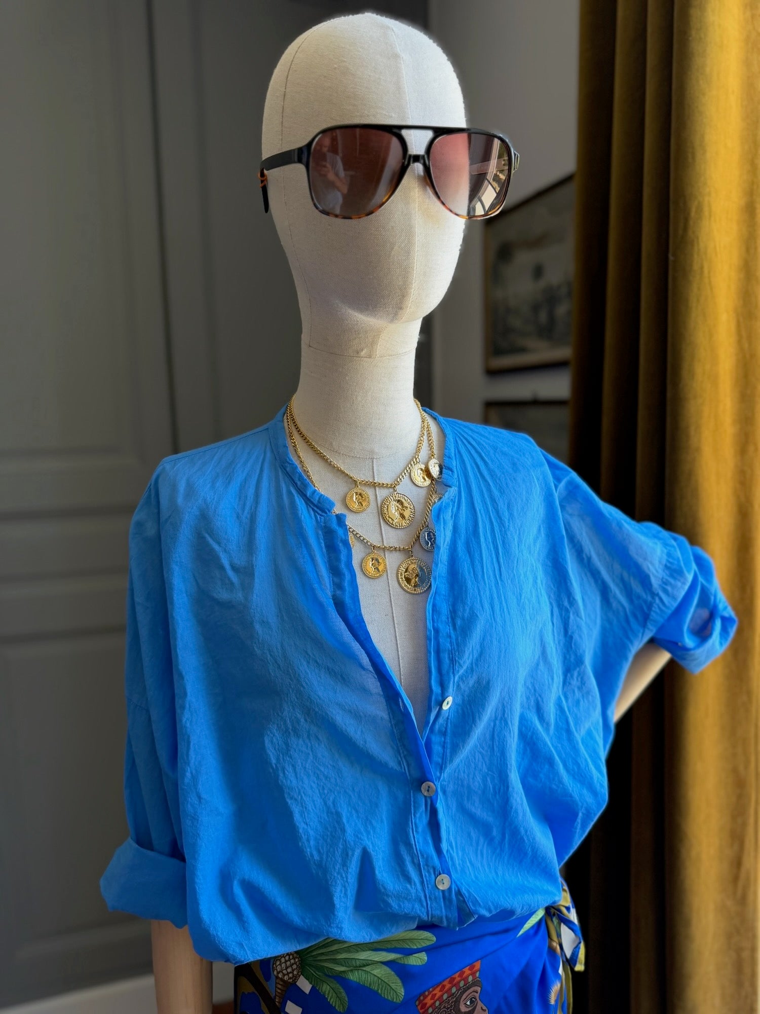 Camicia mussola blu